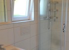 Badezimmer mit Dusche und Fenster